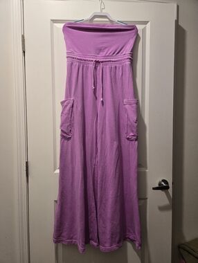 Free People Movement Grand Slam Strapless Wide Leg Jumpsuit Magenta - Size L